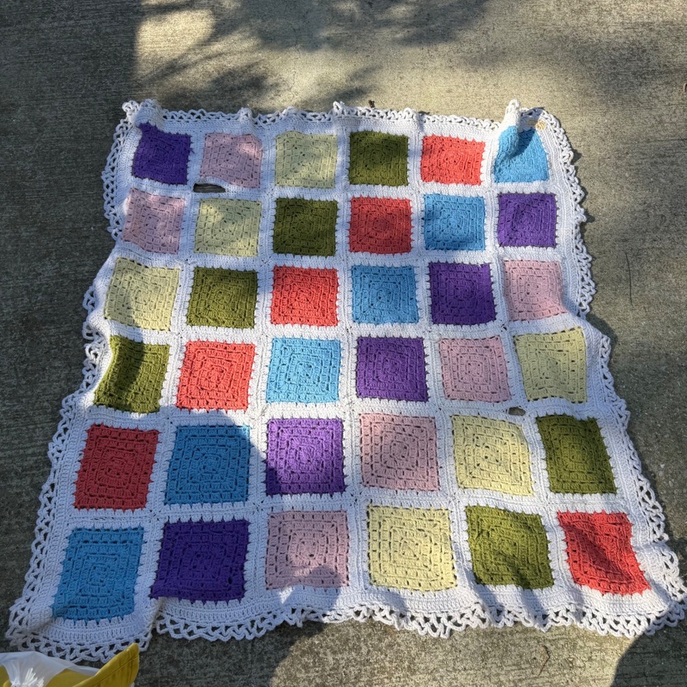 Unbranded Crochet Blanket Unisex OS Multicolor Fair Vintage Granny Square Boho